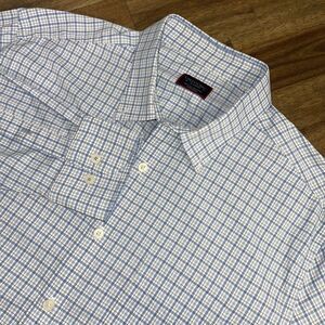 Untuckit Shirt Men's Extra Large Blue Tan Check Plaid Preppy Button Down